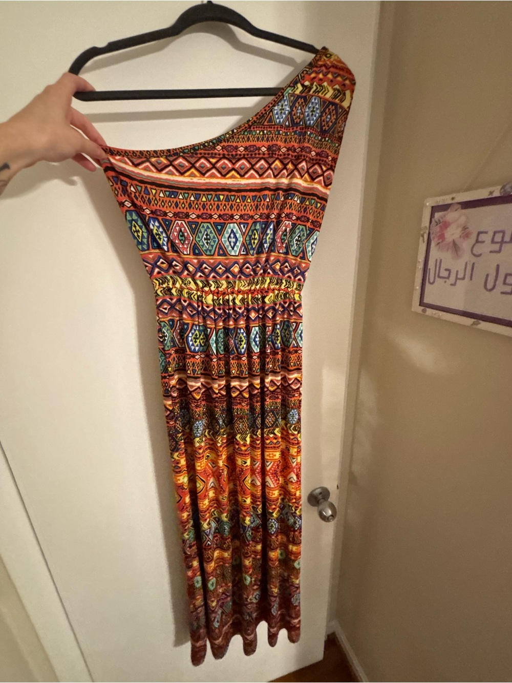 One-Shoulder Multicolor Tribal Maxi Dress